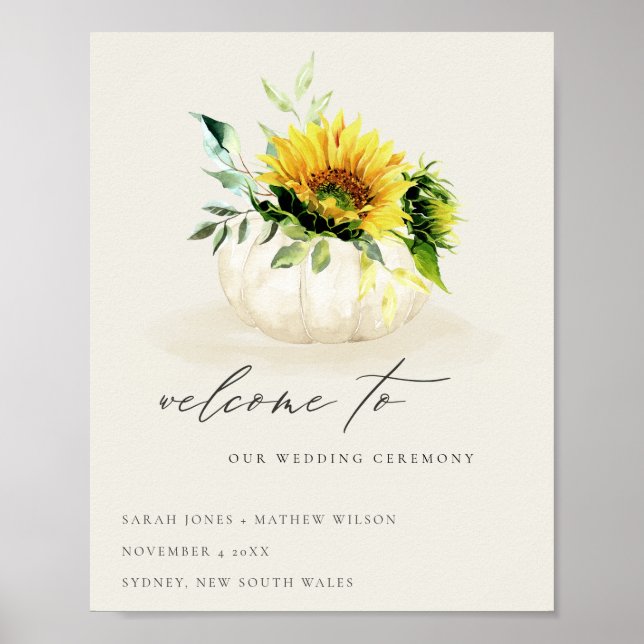 Poster Russo Sunflower Pumpkin Floral Watercolor Bem-vind (Frente)
