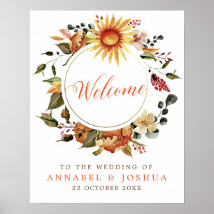 Poster Russo Sunflower Wreath Casamento outono Bem-vindo