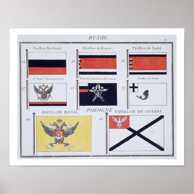 Póster Russos Flags, de um livro francês de Flags, c.1819 (Frente)