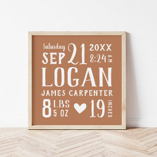 Poster Rust Baby Boy Birth Stats Keepsaame
