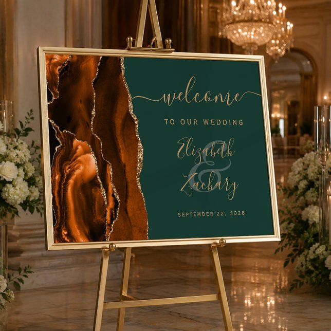 Poster Rust Gold Ágata Caçador Verde Casamento Bem-vindo (Criador carregado)