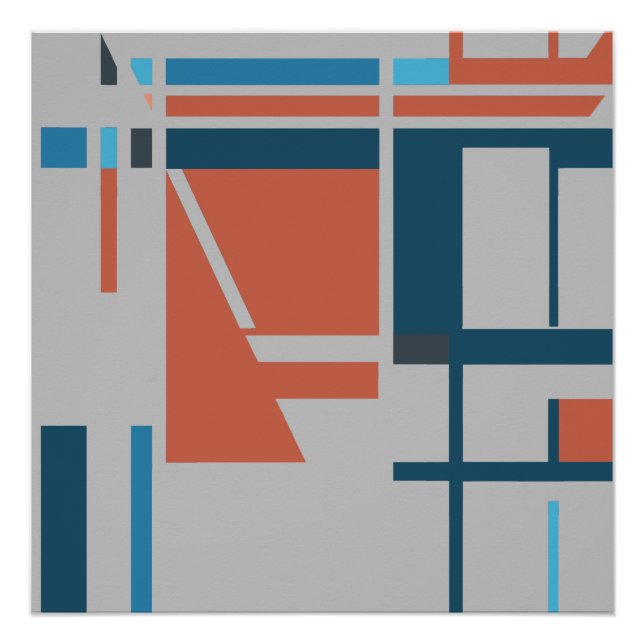 Póster Rust Turquesa Azul MCM Olhar Quadrados na Cinza (Frente)