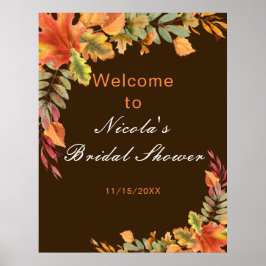 Poster Rustic Autumn Fall Leaves Bridal Shower Welcome