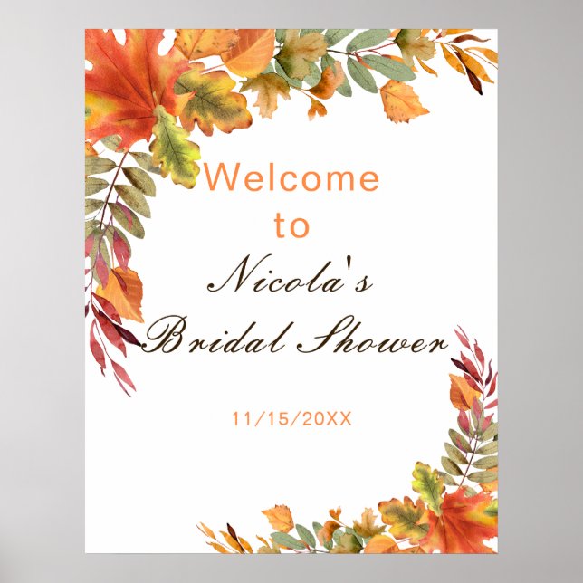 Poster Rustic Autumn Fall Leaves Bridal Shower Welcome (Frente)