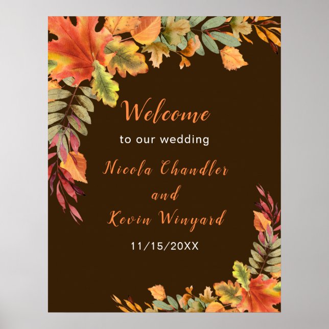 Poster Rustic Autumn Fall Leaves Wedding Welcome (Frente)