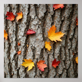 Poster Rustic Autumn Leaves Fall Colors Tree Bark