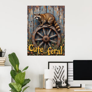 Poster Rustic Bandit: Raccoon on on Wheel