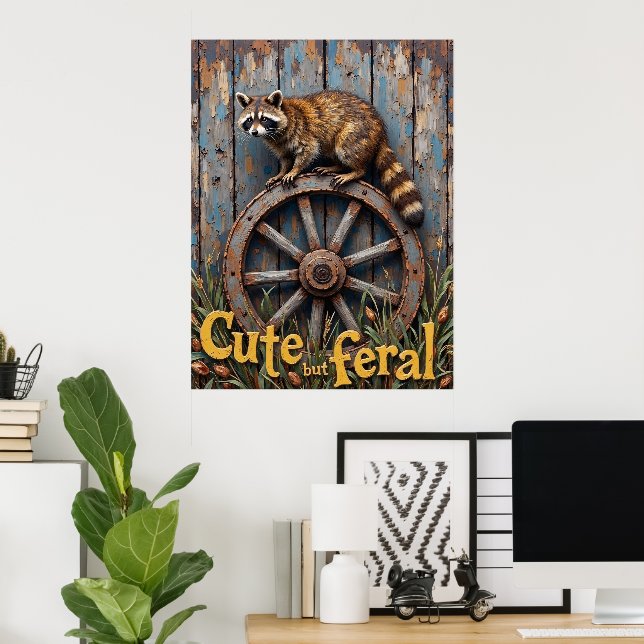 Poster Rustic Bandit: Raccoon on on Wheel (Escritório em casa)