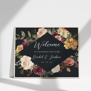 Poster Rustic Bloom Watercolor Floral Weding Bem-Vindo