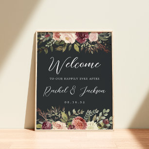 Poster Rustic Bloom Watercolor Floral Weding Bem-Vindo