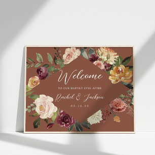 Poster Rustic Bloom Watercolor Floral Weding Bem-Vindo