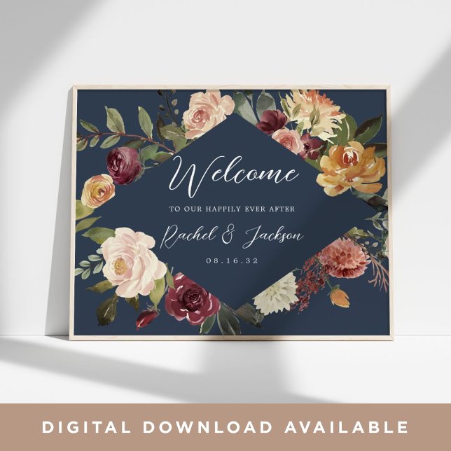 Poster Rustic Bloom Watercolor Floral Weding Bem-Vindo (Criador carregado)