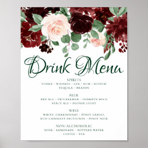 Poster Rustic Blooms Menu de Bebidas Terracota Marsala