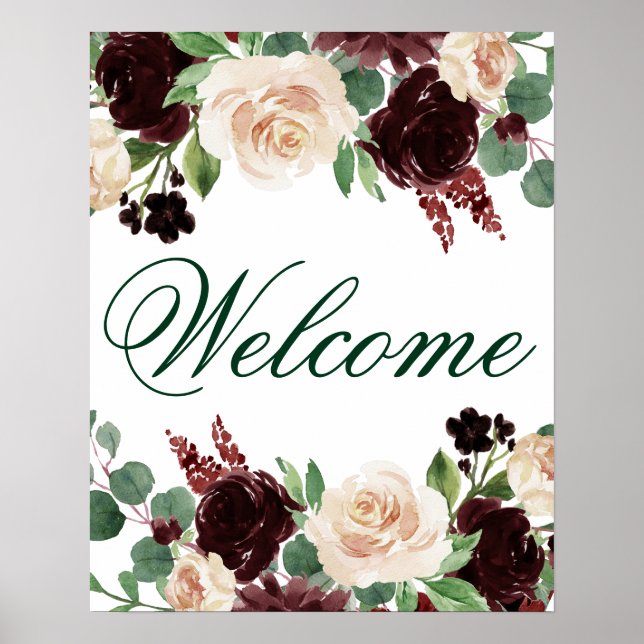Poster Rustic Blooms | Terracotta e Marsala Red Welcome (Frente)