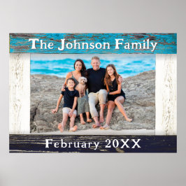Poster Rustic Blue Wood Frame Family Name Photo