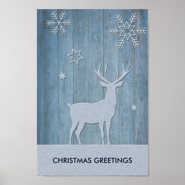 Poster Rustic Blue Wood Reindet — Natal (Frente)
