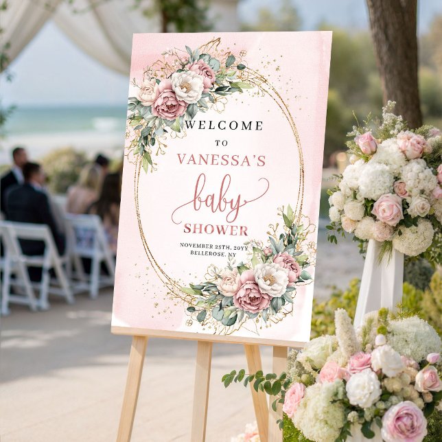 Poster Rustic Blush Pink Floral Baby Shower Welcome Sign (Rustic Blush Pink Floral Baby Shower Welcome Sign)