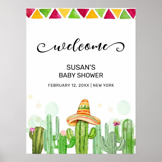 Poster Rustic Boho Fiesta Taco Cactus Chá de fraldas Bem- (Frente)