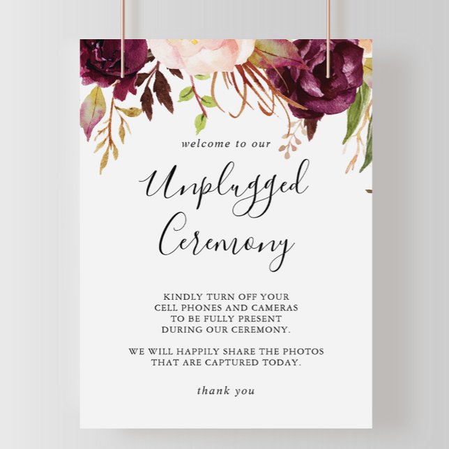 Poster Rustic Boho Floral Unplugged Ceremony Sinal (Criador carregado)