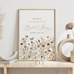 Poster Rustic Boho Wildflower Chá de panela Bem-vindo