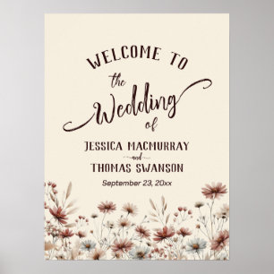 Poster Rustic Boho Wildflower Elegant Wedding Bem-vindo