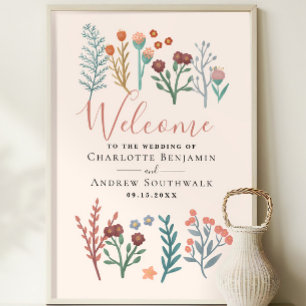 Póster Rustic Boho Wildflower Sinal de Boas-Vindas
