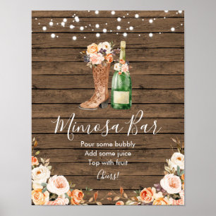 Poster Rustic Boots & Bubbles Chá de panela Mimosa Bar