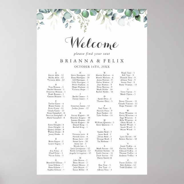 Poster Rustic Botanical Eucalyptus Greenery Wedding  (Frente)