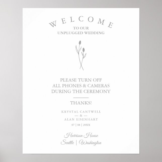 Poster Rustic Botanical Simple Wedding Unplugged Ceremony (Frente)