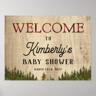 Poster Rustic Buffalo Check Wild One Chá de fraldas Welco
