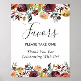 Poster Rustic Burgundy Bloom Floral Wedding Sign