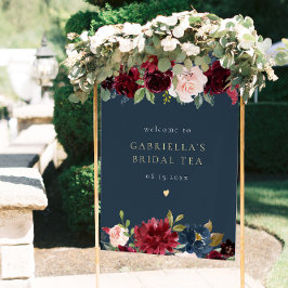 Poster Rustic Burgundy e Marinho Floral Bridal Tea Bem-vi