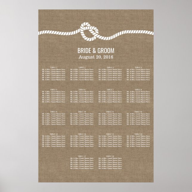 Póster Rustic Burlap Knot 18 Mesa - Gráfico de Assentos d (Frente)