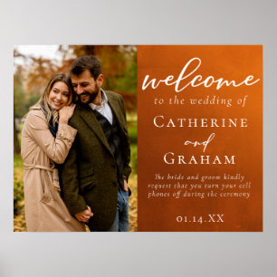 Poster Rustic Burnt Orange Photo Weding Welcome