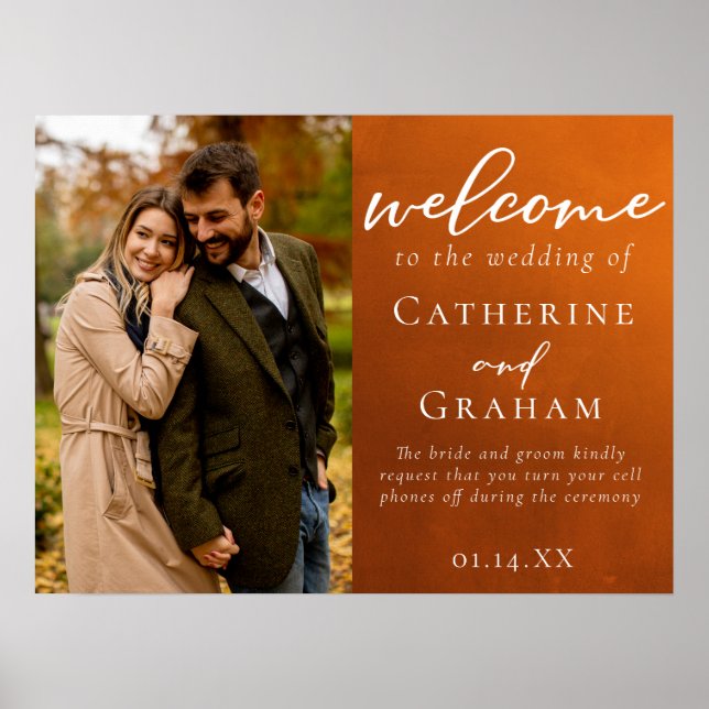 Poster Rustic Burnt Orange Photo Weding Welcome (Frente)