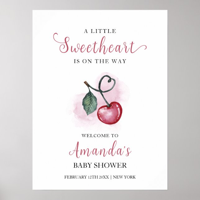 Poster Rustic Cherry Sweetheat Chá de fraldas Bem-vindo (Frente)
