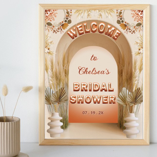 Poster Rustic Chic Boho Pampas Bridal Shower Welcome Sign (Criador carregado)