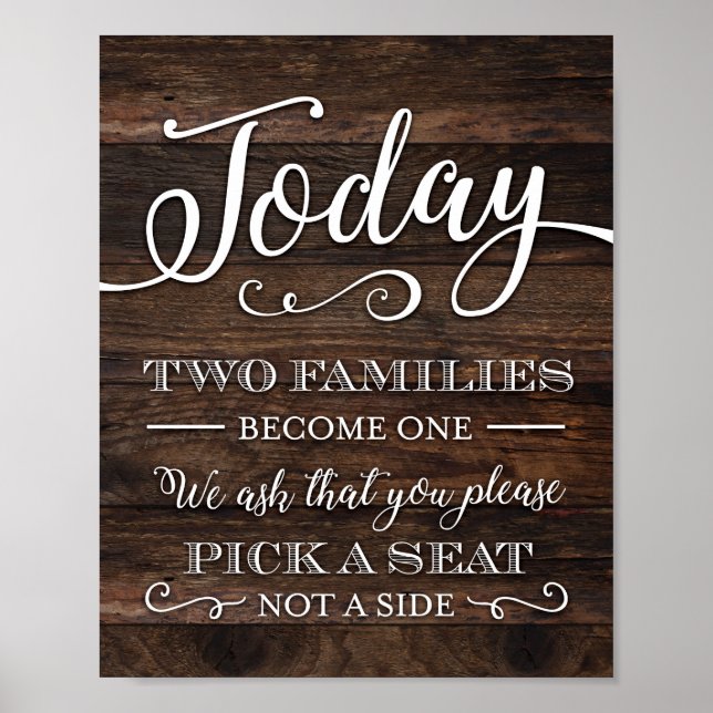 Poster Rustic Chic DUAS FAMÍLIAS SE TORNAM UM Sinal Impre (Frente)