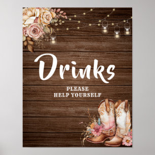 Poster Rustic Country Boots Cowgirl Birthday Beba Sinal