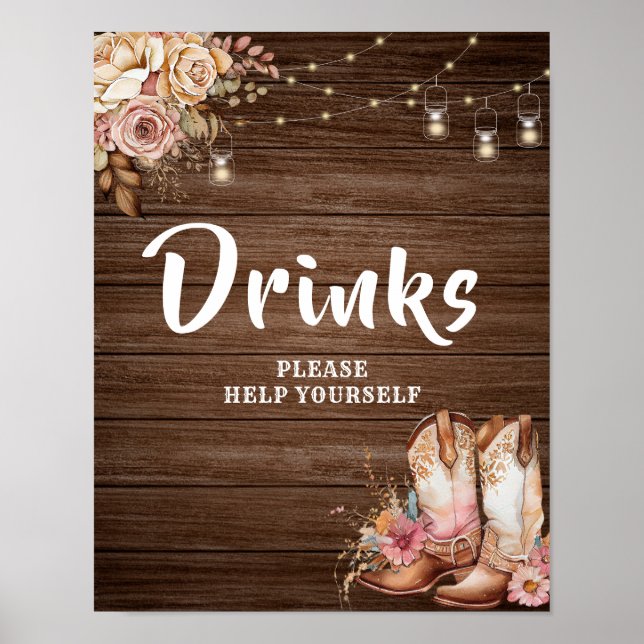 Poster Rustic Country Boots Cowgirl Birthday Beba Sinal (Frente)