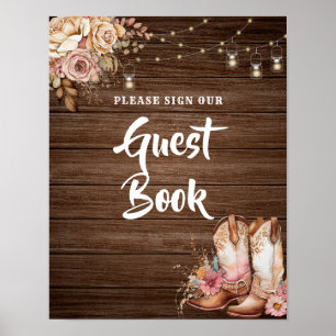 Poster Rustic Country Boots Cowgirl Birthday Guest Book