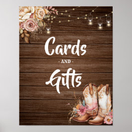 Poster Rustic Country Boots Cowgirl Cartões de Aniversári