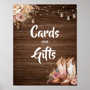 Poster Rustic Country Boots Cowgirl Cartões de Aniversári