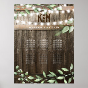 Poster Rustic Country Greenery Wedding Seating Chart