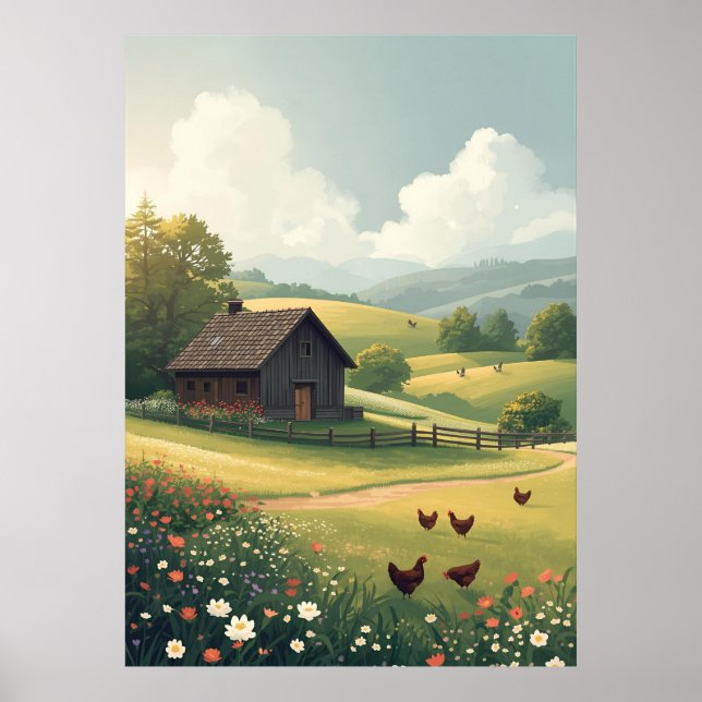 Poster Rustic Countryside Cabin with Wildflowers  (Frente)