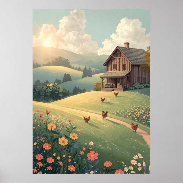 Poster Rustic Countryside Cabin with Wildflowers  (Frente)