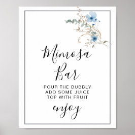 Poster rustic dusty Blue watercolor flower bouquet