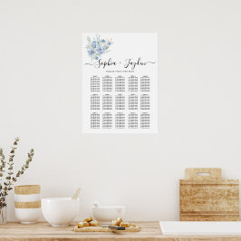 Poster rustic dusty blue watercolor flowers & leaves