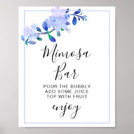 Poster rustic dusty blue watercolor-style flower & leaves