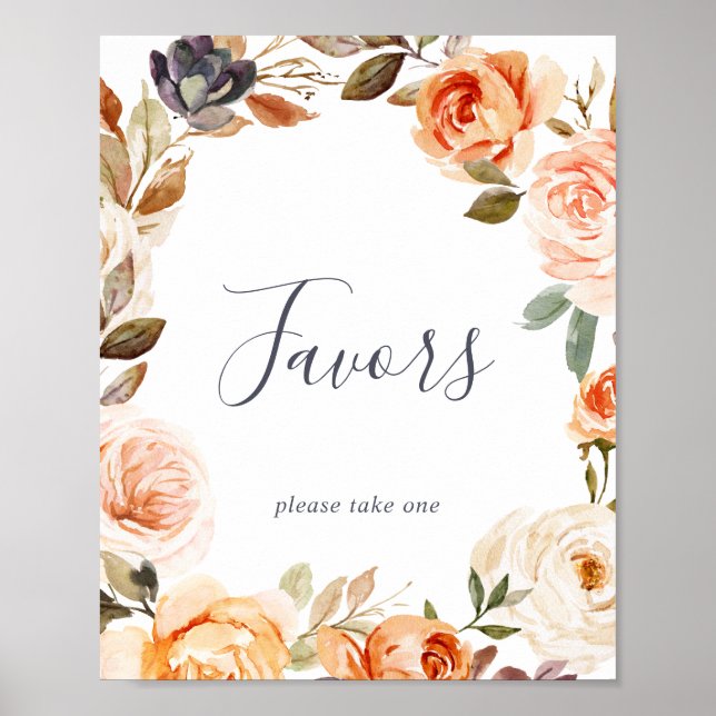 Poster Rustic Earth Florals Sinal de Favor do Casamento (Frente)